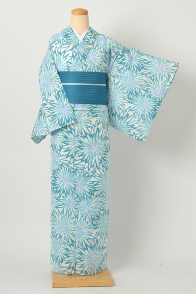 浴衣［白地の花模様］