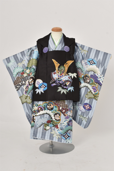 3歳祝着【被布：黒色・長着：灰色】