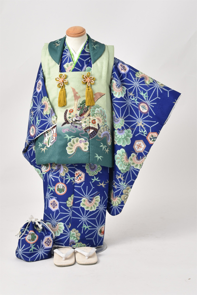 三歳男児祝着【青地に兜】