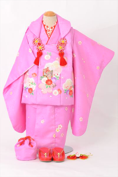 三歳祝着【ピンク地に御所車・桜】