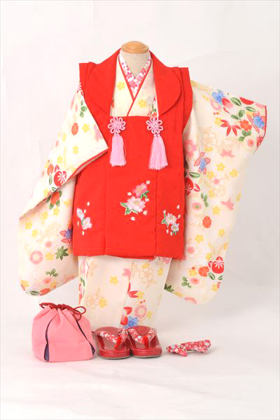 三歳祝着【クリーム時に桜・橘・菊・梅・竹】