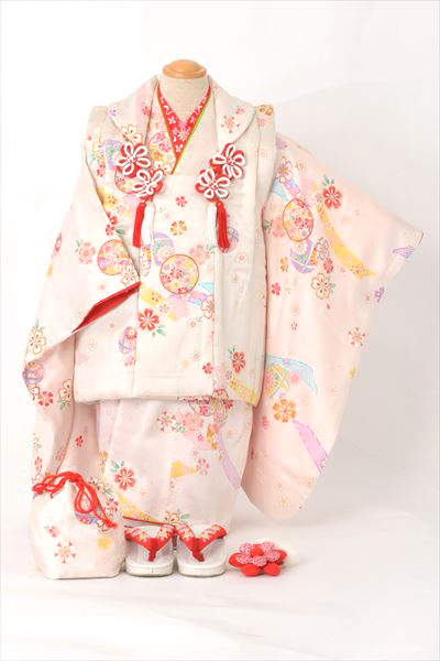 三歳祝着【白地に桜・毬】