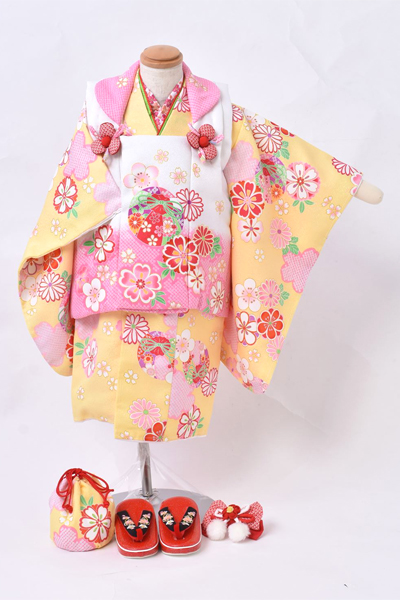 二、三歳祝着【レモン色・花々】