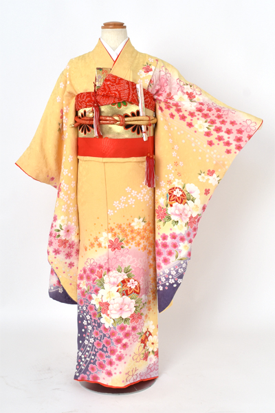 七才祝着【黄色地に花々・毬】