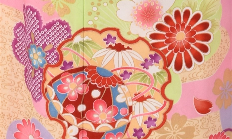 七歳祝着【ピンク地に枝垂れ桜】