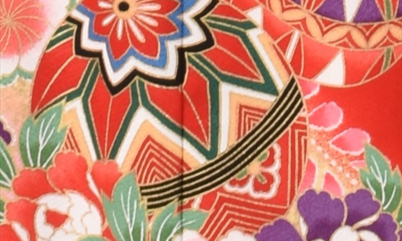 七歳祝着【朱赤地に四季の草花】