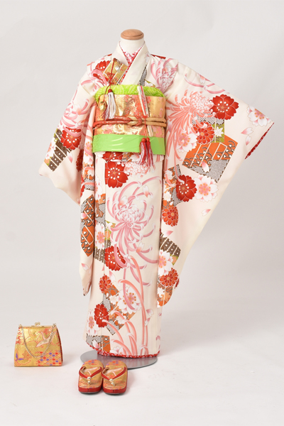 七歳祝着【白地に乱菊・桜】