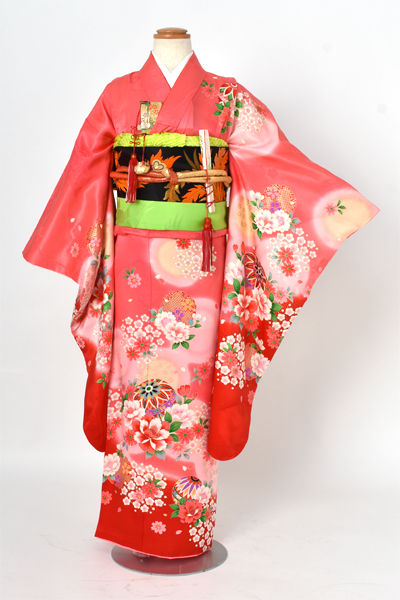 七歳祝着【ピンク地に牡丹・桜・毬】
