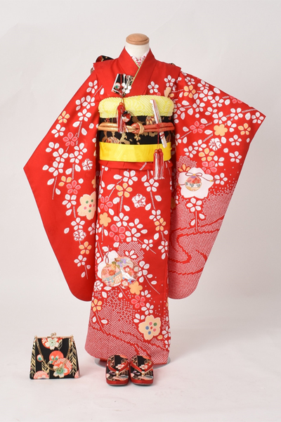 七歳祝着【赤地に雪輪・毬】