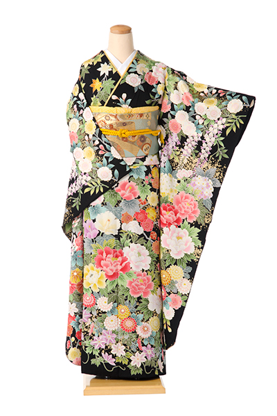振袖[黒地に百花繚乱]
