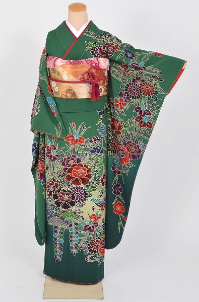 振袖(目にも鮮やかな紅型・深緑色)