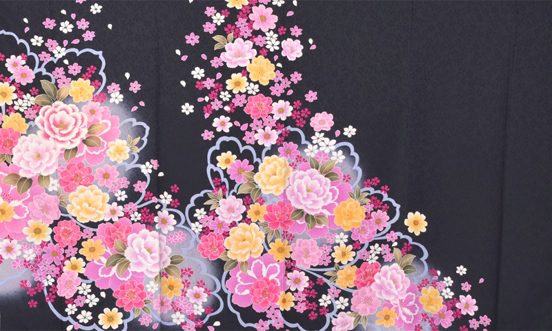振袖【黒地を埋め尽くす様々な華】