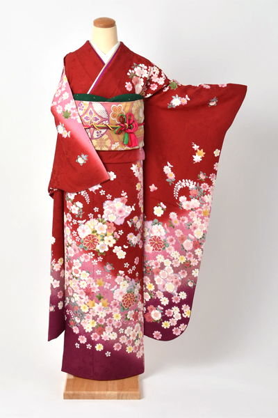 振袖【赤地に四季の花】