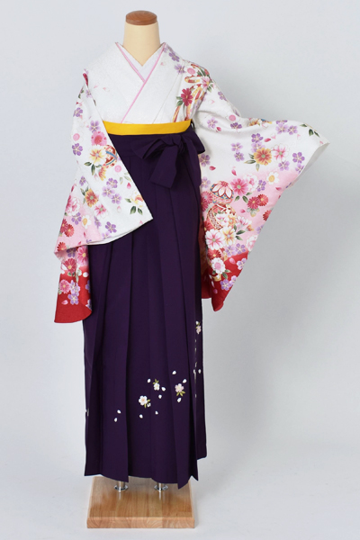 卒業袴[白地に花々・毬]