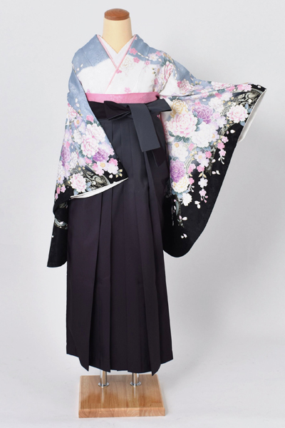 卒業袴[グレー・花々]