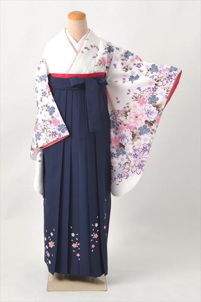 卒業袴[白地に大小の花々]