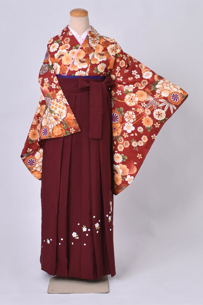 卒業袴[緋色×橙、吉祥柄]