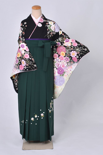 卒業袴[黒地に花々]