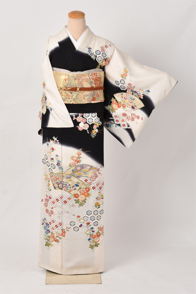 訪問着[白と黒の染め分けが美しい!!]