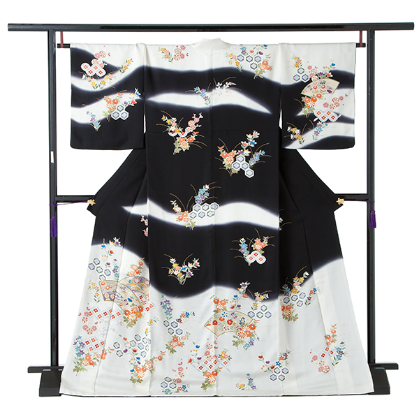 訪問着[白と黒の染め分けが美しい!!]