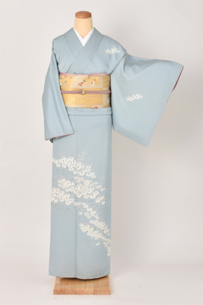 訪問着[水色に花]