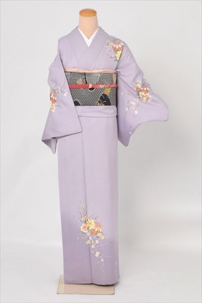 訪問着[藤色に鮮やかな朱色の鞠]