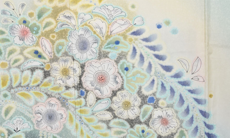 訪問着【華やかな辻が花模様】