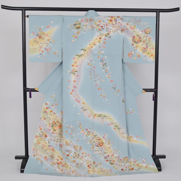 訪問着(新橋色に四季草花)