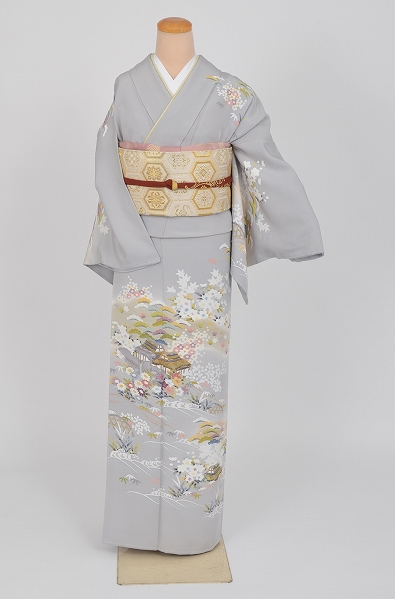 訪問着(上品な鼠色に茶屋辻柄)