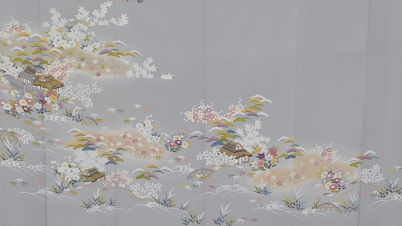 訪問着(上品な鼠色に茶屋辻柄)