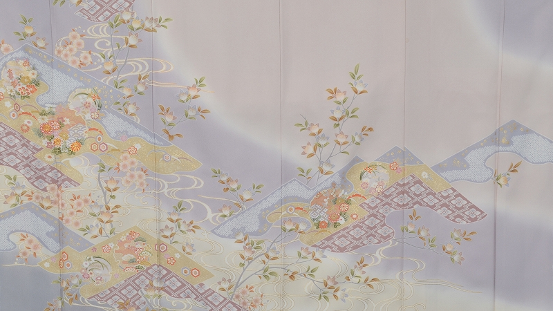 訪問着(藤色に吉祥文様の京友禅)