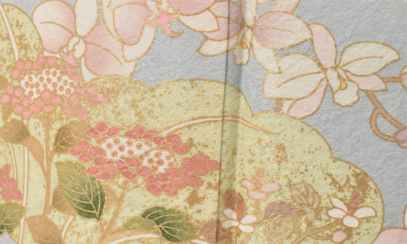 訪問着【水色地に胡蝶蘭】