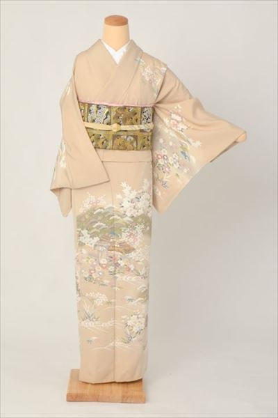 訪問着[ベージュの茶屋辻模様]