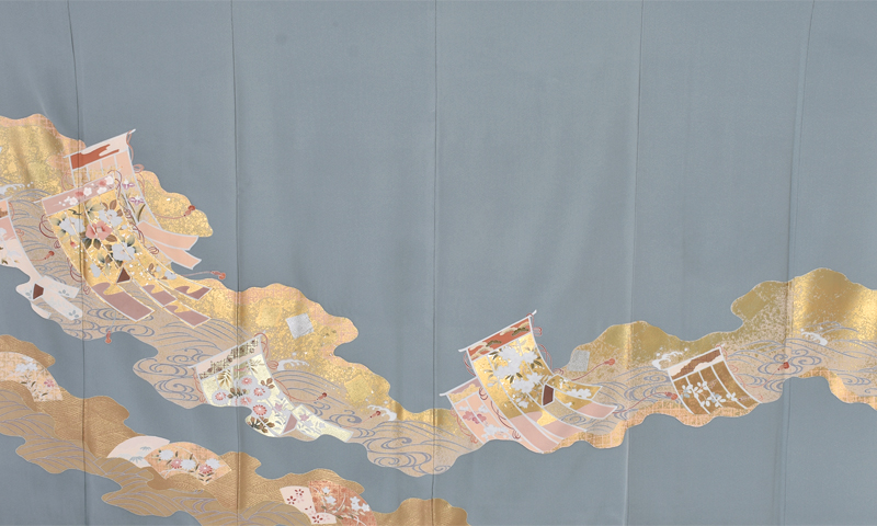 色留袖［納戸色地に道長取り］