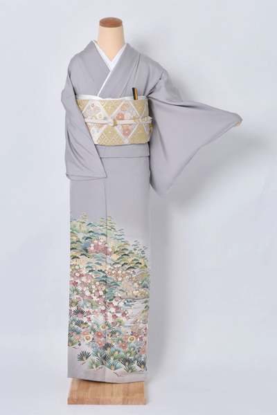 色留袖【青藤色に一面松の友禅染】