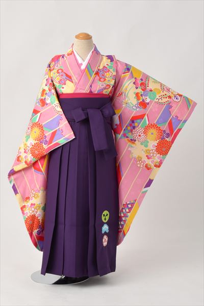 ジュニア袴【卒園式・女児／ピンク・矢羽根】