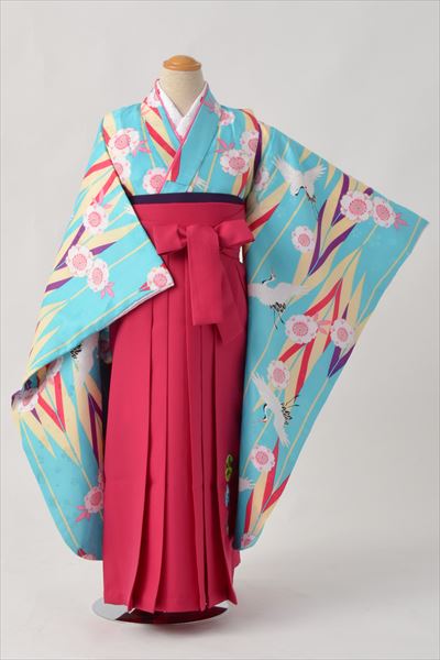 ジュニア袴【卒園式・女児／スカイブルー・鶴】