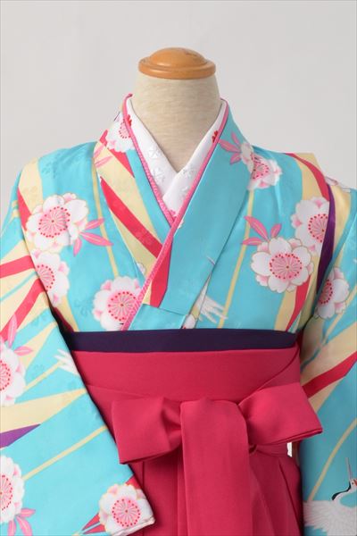 ジュニア袴【卒園式・女児／スカイブルー・鶴】