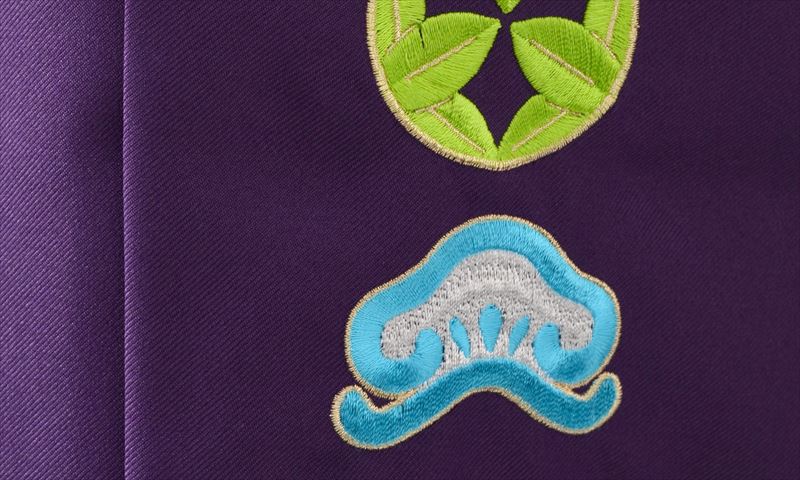 ジュニア袴【卒園式・女児／水色ピンク・矢羽根・家紋】