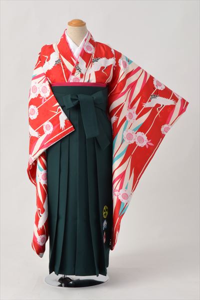 ジュニア袴【卒園式・女児／赤・桜・鶴】