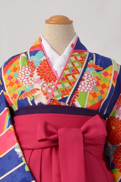 ジュニア袴【卒園式・女児／ブルー・ピンク・大輪菊】