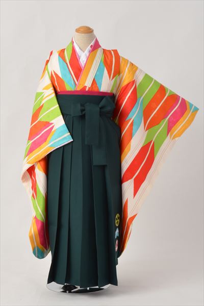 ジュニア袴【卒園式・女児／ピンク・大輪菊に折り鶴】