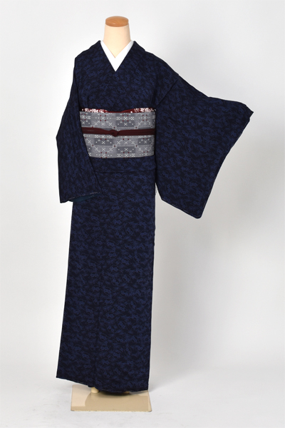 小紋(紺地×洒落袋帯)