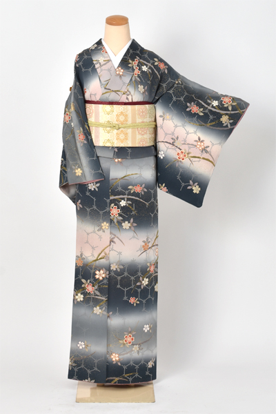 小紋(灰色×袋帯)