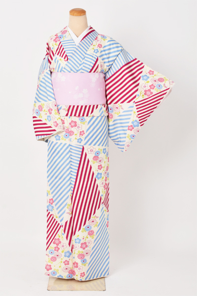 小紋(カジュアル・赤紫と水色)