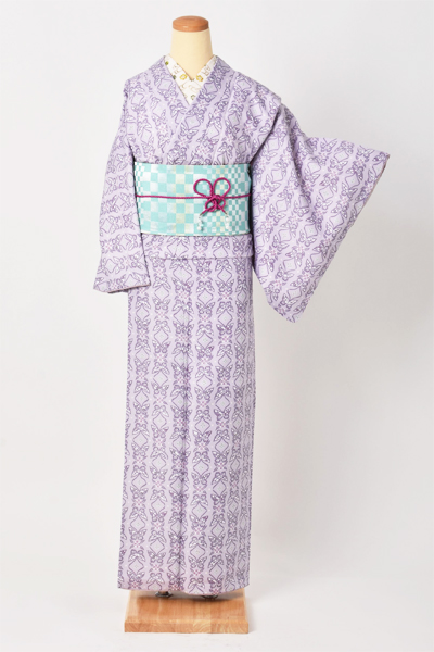 小紋(カジュアル・赤紫と水色)