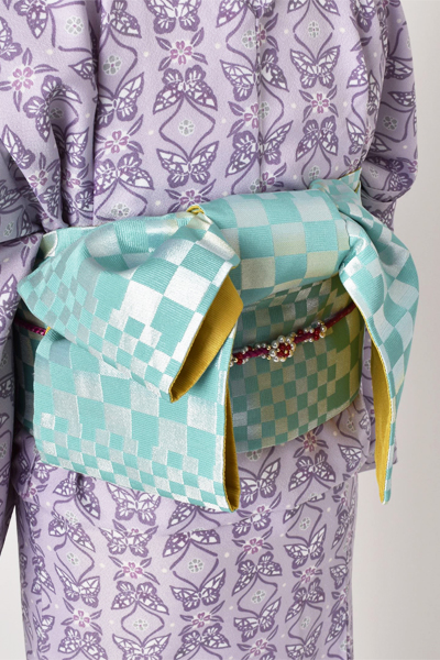 小紋(カジュアル・赤紫と水色)