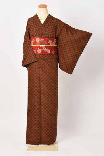 小紋(カジュアル・赤茶・市松模様)