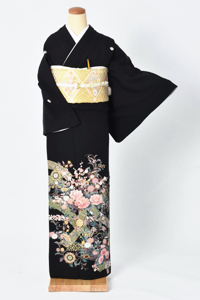 黒留袖〔かずら帯と四季草花 〕