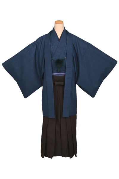 紬・袴付き(紺無地・茶袴)